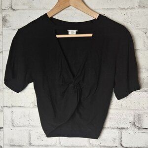 COOPERATIVE Black Cutout Crop Twist  Front Crewneck Top